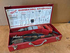 lot 807 image: Milwaukee Heavy Duty Hammer-Drill w Metal Case and Many Bits