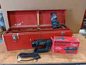 lot 822 image: Vintage Steel Craftsman Toolbox, Tools, Roto-Zip and RYOBI Router - NO SHIPPING