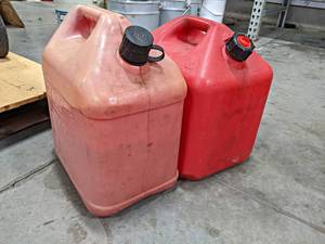 lot 880 image: Lot of (2) 5 Gallon Gas  Fuel Cans - These have fuel in them - NO SHIPPING