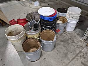 lot 892 image: Large Lot of Funnels and 5 Gallon Buckets - NO SHIPPING