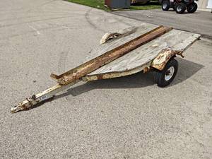lot 926 image: Motorcycle Trailer - No Title - About 96 Long x 57 Wide - 1-78 Ball - Should be trailered, coupler is missing latch - NO SHIPPING