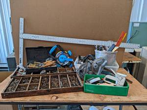lot 929 image: Large Lot of Misc. Hardware, Hand Tools, and More - NO SHIPPING