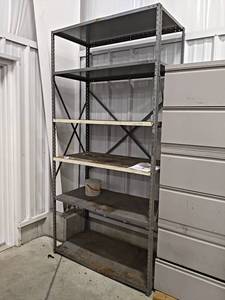 lot 941 image: Metal Shelf w Power Strips - Measures About 48 x 25 x 97 - NO SHIPPING