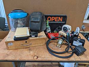 lot 947 image: Lot of Misc. - Fuel Pump, Alternator Core, Welding Mask, Office Supplies, and More - NO SHIPPING