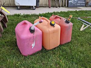 lot 958 image: Lot of (3) Gas  Fuel Cans - 1 Still has Fuel in it - NO SHIPPING
