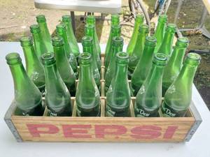 lot 121 image: Vintage Pepsi-Cola Crate with 20 Mt. Dew Bottles