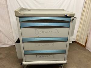 MSRP $2800 MMI 4-Drawer Medicine Cart Model Focal Series F4 - Good Condition - Has Marker Making Etc - Lock Removed