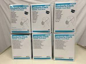 Lot Of 6 Boxes New Kimberly-Clark Tecnol Professional Standard Cone Style Surgical Masks Headgear Latex Free (50 piecesbox)