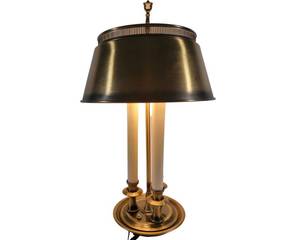 Vintage Brass Bouillotte Table Lamp 3 Candle - Metal Shade -