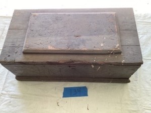 Vintage wooden toolbox w metal handles and contents