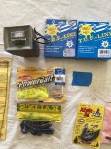 Vintage Lawrence Fish-N-Temp meter, lures and line