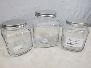 3 New Large Kitchen Classics Glass Jars with Lids