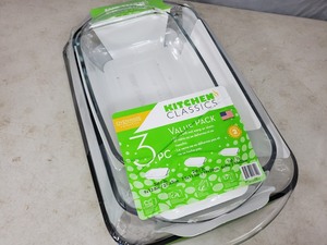 New Kitchen Classics 3 Piece Glass Bakeware Set