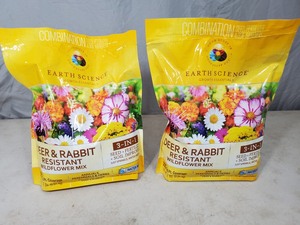 2 New Bags of Earth Science Deer and Rabbit Resistant Wildflower Mix