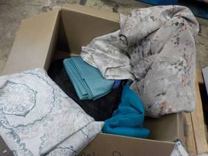 lot 203 image: Box of Drapes and Pillowcases...