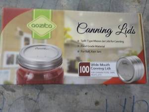 lot 274 image: Box of 100 Wide Mouth Canning Lids...