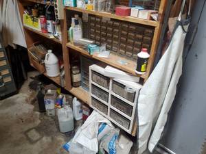 Contents of garage shelf