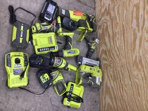 Lot of assorted Ryobi power tools and batteries used some may need repair review pictures