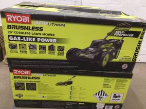 Pallet with assorted Ryobi cordless Lawnmowers open box various conditions customer return see pictures