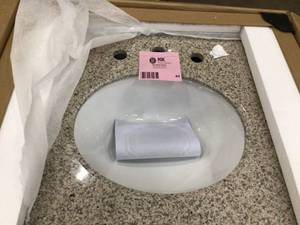 Home Decorators Collection Newport 25 in. W x 21.5 in. D Bath Vanity in Ivory with Granite Vanity Top in Champagne with White Sink