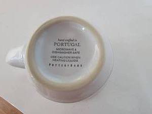 Whiteware Pottery Barn Dinner Service with Red Mugs