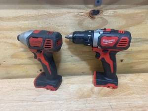 lot 2 image: MILWAUKEE M18 18-Volt Lithium-Ion Cordless 14 in. Hex Impact Driver (Tool-Only) with M18 18-Volt Lithium-Ion Cordless 12 in. Drill Driver (Tool-Only)