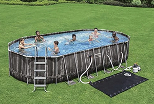 lot 21 image: BESTWAY Power Steel 22 x 12 x 48 Above Ground Oval Pool Set wLadder, Cover, Filter Pump, Replacement Cartridge, Repair Patch