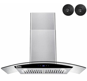 lot 33 image: AKDY 30 in. 217 CFM Convertible Wall Mount Range Hood in Stainless Steel w Tempered Glass,Black Touch Panel, Carbon Filters