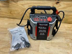 lot 129 image: VECTOR 800 Peak Amp Jump Starter, 120 PSI Air Compressor, Three USB Charging Ports, Rechargeable