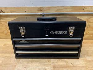 lot 130 image: HUSKY 20 in. 3-Drawer Small Metal Portable Tool Box with Drawers and Tray