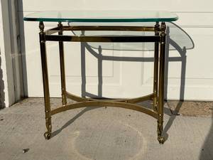Brass Accent Table with Glass Top