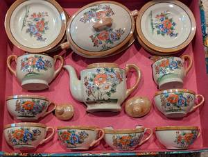 Vintage Porcelain Toy Tea Sets and Flatware