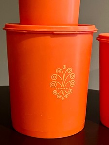 Set of Three Vintage Orange Tupperware Canisters
