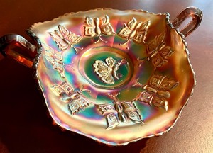 Vintage Carnival Glass Butterflies Amethyst Dish