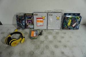 Assorted Pokemon Items - Cards, Headphones