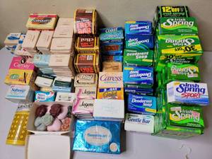 lot 33 image: Huge Lot of 200 Vintage 1970s Soap-Original Soft Soap, Irish Spring, Caress, Jergens and More NEVER USED