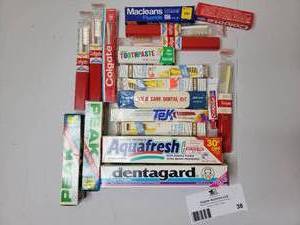 lot 38 image: Collection of Vintage Toothpaste and Toothbrushes  from Your Grandmothers Bathroom