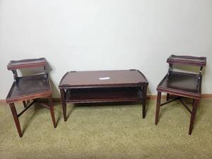 lot 04 image: Vintage Mid-Century-Modern Two-Tier Side Tables and Coffee Table $750 Value- 3 Pieces