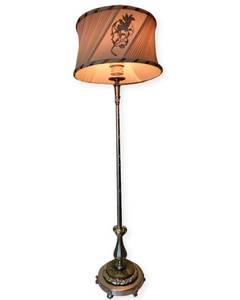 lot 08 image: Rare Vintage Mid-Century Colonial Premier Lamp Co. Brass and Marble Floor Lamp with Original Shade ($1000 Value)