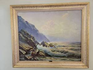 lot 25 image: Large Vintage Mid-Century Framed Print of 1930s Painting Eventide by Renowned Russian Artist Constantin Westchiloff $300 Value