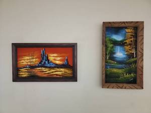 lot 27 image: 2 Epically Good Mid-Century Modern Velvet Paintings Value Priceless ($300)