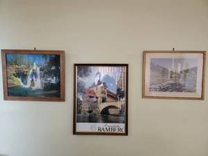lot 28 image: 3 Beautiful Vintage Framed Photos- Large Bamberg Germany Poster, Waterfall Photo and Lake Photo