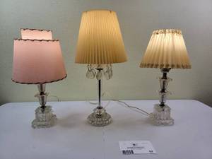 lot 52 image: 3 Vintage Mid-Century Cut Glass and Crystal Boudoir Lamps ($250 Value) 12-18