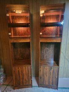lot 77 image: 2 Tall Mid-Century Limited Editions of North Carolina Wood and Glass Handsome Wall Unit 15 x 8.5 x 75.75