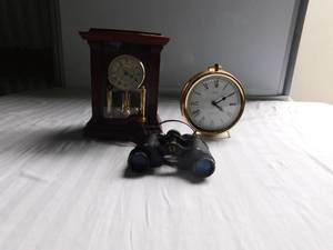 lot 24 image: 2 clocks & binocs (Tasco 8x30)