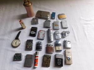 lot 74 image: Box full of Lighters & Westcox Pocket Watch