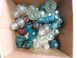 lot 103 image: Box of vintage glass insulators