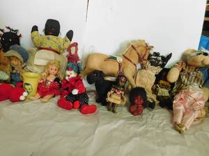 lot 106 image: Gerber Glass, Vintage porcelain  rag dolls, horse & other