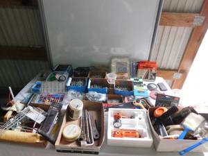 lot 160 image: Air control unit, electrical tester, nails, screws, tools