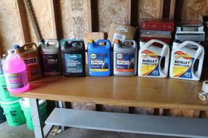 lot 76 image: Automotive Fluids - Rotella 15W-40 Motor Oil 1-Gal (x2), NAPA Antifreeze 1-Gal (x2), Mazda Coolant 1-Gal, Subaru Coolant 1-Gal, Zerez Coolant 1-Gal, Acura Coolant 1-Gal